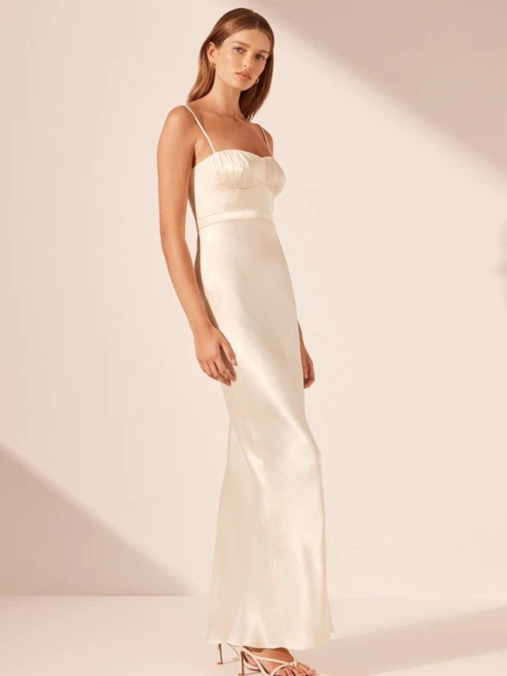 Shona Joy La Lune Corded Ruched Maxi Dress - Cream - Size US 2